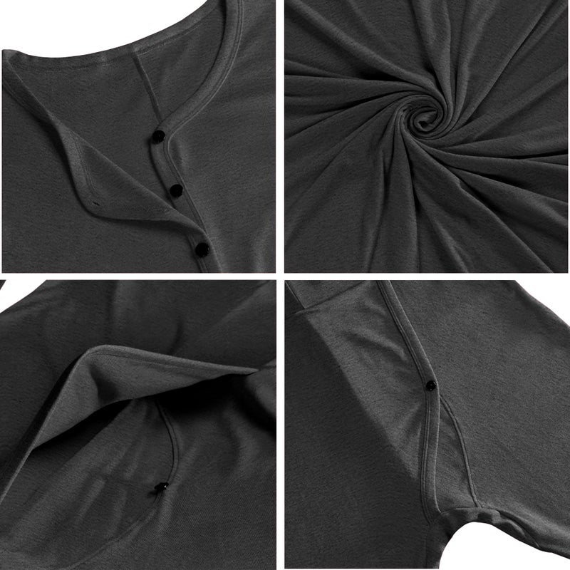 COLORFULLEAF Men's Cotton Thermal Underwear Henley Union Suits Onesies Base Layer (Dark Grey, XL) - Image 5